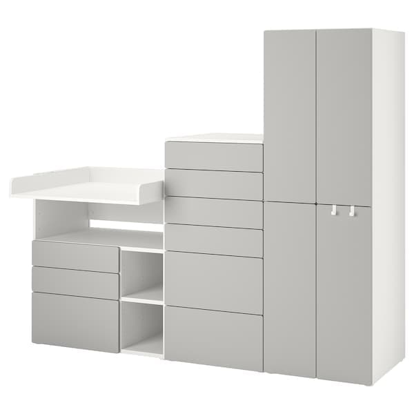 SMÅSTAD / PLATSA - Storage combination, white grey/with changing table, 210x79x181 cm