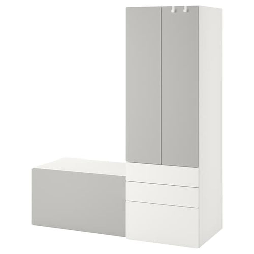 SMÅSTAD / PLATSA - Storage combination, white grey/with bench, 150x57x181 cm