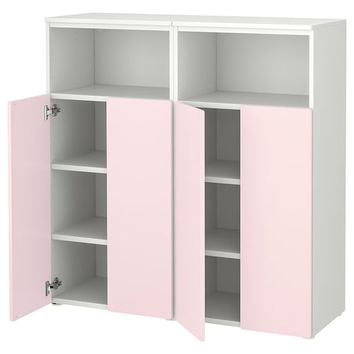 SMÅSTAD / PLATSA - Storage combination, white/pale pink with 6 shelves, 120x42x123 cm