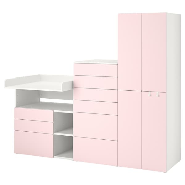 SMÅSTAD / PLATSA - Storage combination, white pale pink/with changing table, 210x79x181 cm - best price from Maltashopper.com 59431173