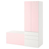 SMÅSTAD / PLATSA - Storage combination, white pale pink/with bench, 150x57x181 cm - best price from Maltashopper.com 69431219