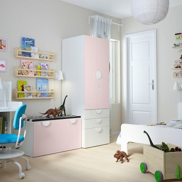 SMÅSTAD / PLATSA - Storage combination, white pale pink/with bench, 150x57x181 cm - best price from Maltashopper.com 69431219