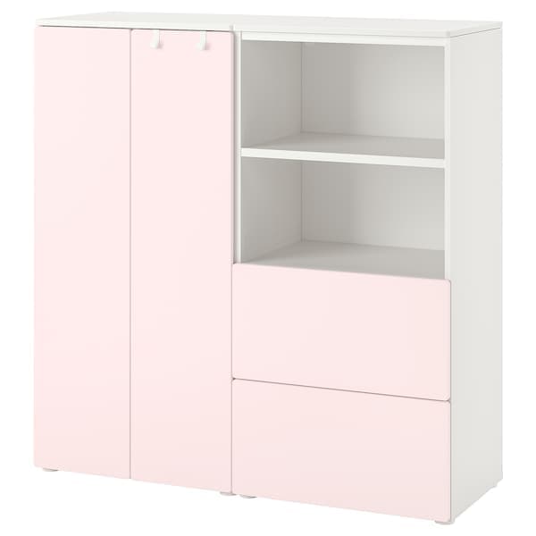 SMÅSTAD / PLATSA - Storage combination, white/pale pink, 120x42x123 cm