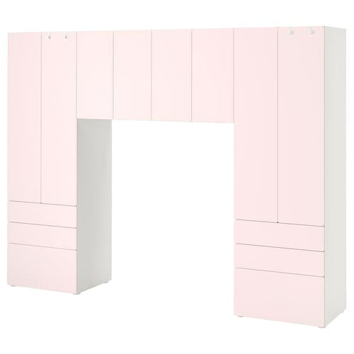 SMÅSTAD / PLATSA - Storage combination, white/pale pink, 240x42x181 cm