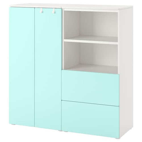 SMÅSTAD / PLATSA - Storage combination, white/pale turquoise, 120x42x123 cm