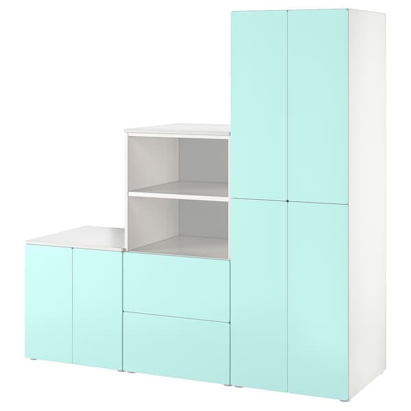 SMÅSTAD / PLATSA - Storage combination, white/pale turquoise, 180x57x181 cm - best price from Maltashopper.com 29487623