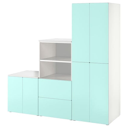 SMÅSTAD / PLATSA - Storage combination, white/pale turquoise, 180x57x181 cm