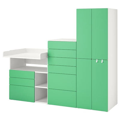 SMÅSTAD / PLATSA - Storage combination, white green/with changing table, 210x79x181 cm - best price from Maltashopper.com 79431191