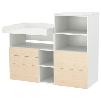 SMÅSTAD / PLATSA - Changing table, white birch/with bookcase, 150x79x123 cm - best price from Maltashopper.com 79483929