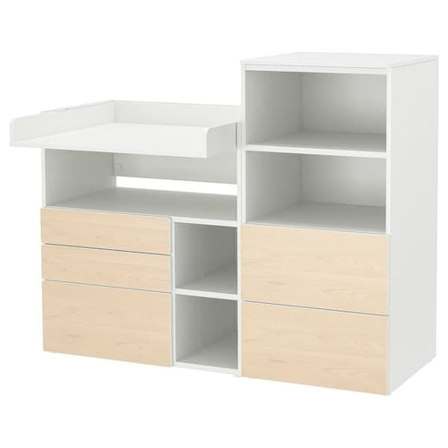 SMÅSTAD / PLATSA - Changing table, white birch/with bookcase, 150x79x123 cm