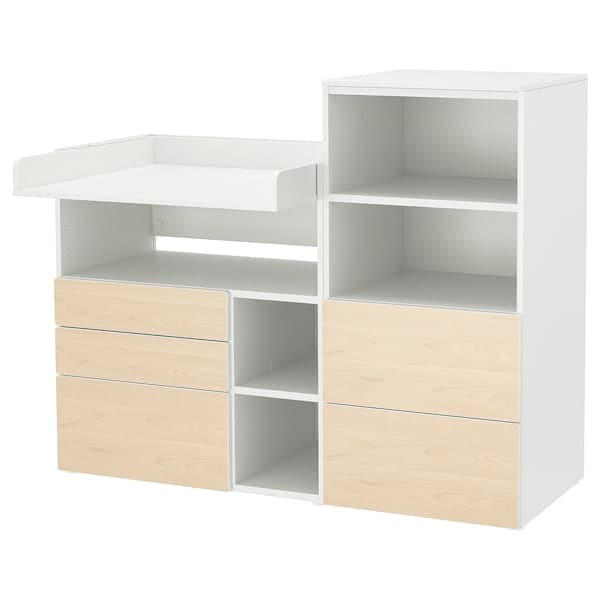 SMÅSTAD / PLATSA - Changing table, white birch/with bookcase, 150x79x123 cm