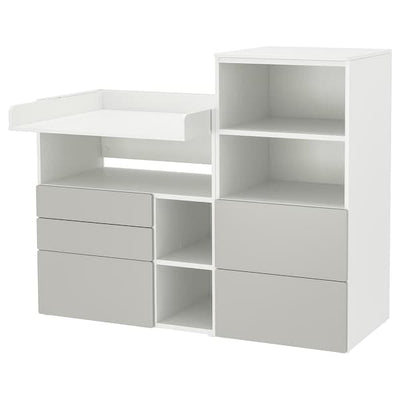 SMÅSTAD / PLATSA - Changing table, white grey/with bookcase, 150x79x123 cm - best price from Maltashopper.com 09483918
