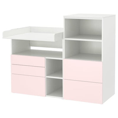 SMÅSTAD / PLATSA - Changing table, white pale pink/with bookcase, 150x79x123 cm - best price from Maltashopper.com 39483912