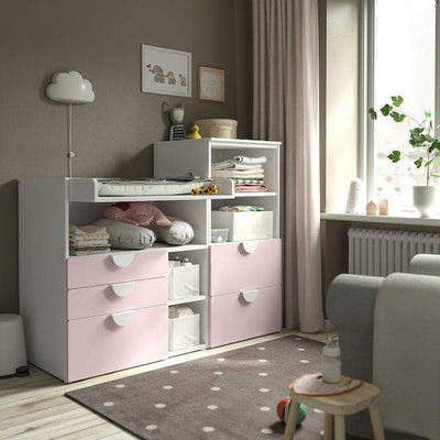 SMÅSTAD / PLATSA - Changing table, white pale pink/with bookcase, 150x79x123 cm - best price from Maltashopper.com 39483912
