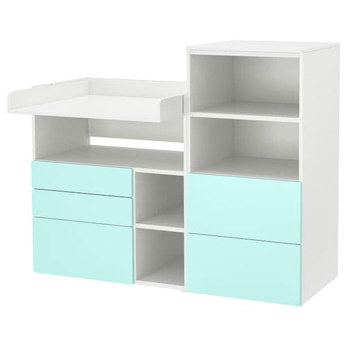 SMÅSTAD / PLATSA - Changing table, white pale turquoise/with bookcase, 150x79x123 cm