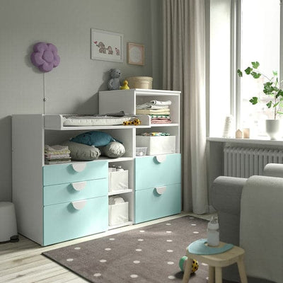 SMÅSTAD / PLATSA - Changing table, white pale turquoise/with bookcase, 150x79x123 cm - best price from Maltashopper.com 69483915