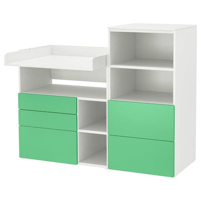 SMÅSTAD / PLATSA - Changing table, white green/with bookcase, 150x79x123 cm - best price from Maltashopper.com 49483921
