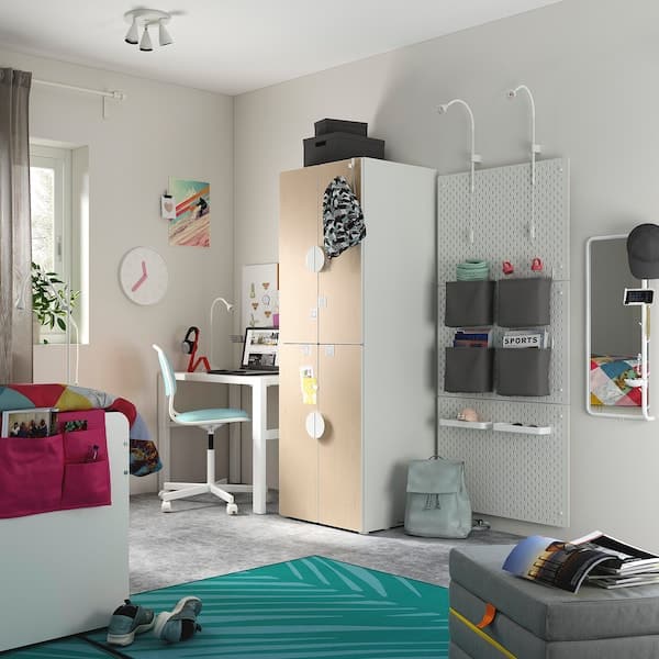 SMÅSTAD / PLATSA - Wardrobe, white birch/with 2 clothes rails, 60x57x181 cm - best price from Maltashopper.com 19430482