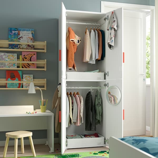 Ikea SMÅSTAD / PLATSA - Wardrobe, white birch/with 2 clothes rails, 60x42x181 cm