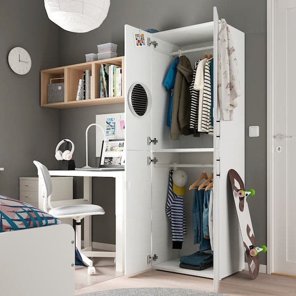Ikea SMÅSTAD / PLATSA - Wardrobe, white birch/with 2 clothes rails, 60x42x181 cm