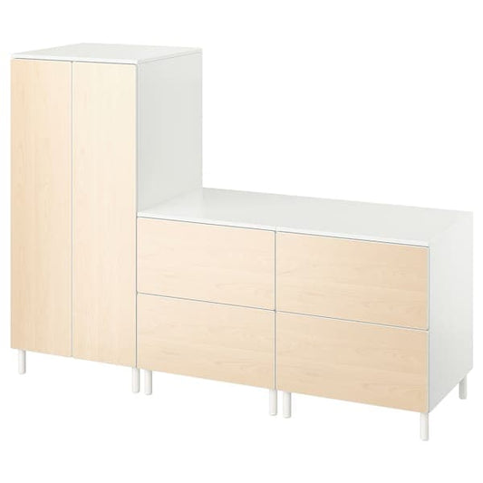 Ikea SMÅSTAD / PLATSA - Wardrobe, white birch/with 2 chest of drawers, 180x57x133 cm