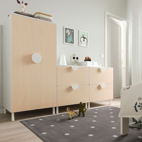 Ikea SMÅSTAD / PLATSA - Wardrobe, white birch/with 2 chest of drawers, 180x57x133 cm