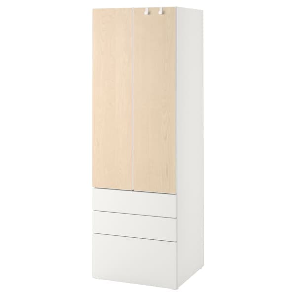 SMÅSTAD / PLATSA - Wardrobe, white/birch with 3 drawers, 60x57x181 cm - best price from Maltashopper.com 39430853