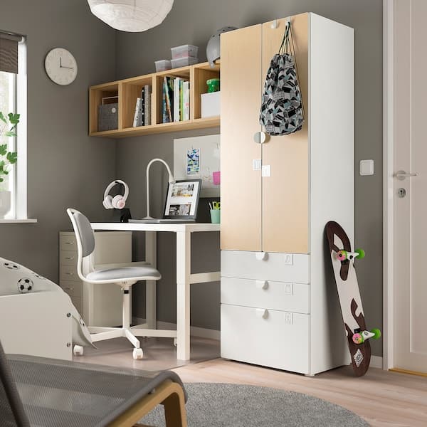 SMÅSTAD / PLATSA - Wardrobe, white/birch with 3 drawers - Premium Armoires & Wardrobes from Ikea - Just €264.08! Shop now at Maltashopper.com