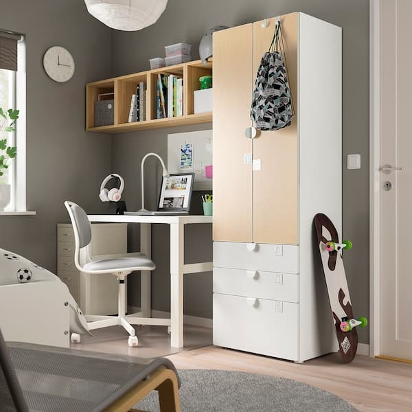 SMÅSTAD / PLATSA - Wardrobe, white/birch with 3 drawers, 60x42x181 cm - best price from Maltashopper.com 99426264