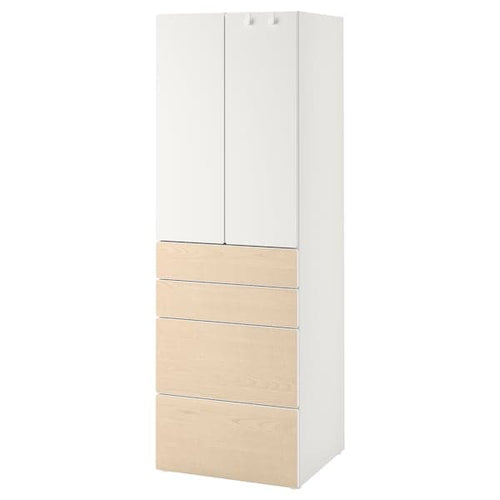 SMÅSTAD / PLATSA - Wardrobe, white/birch with 4 drawers, 60x57x181 cm