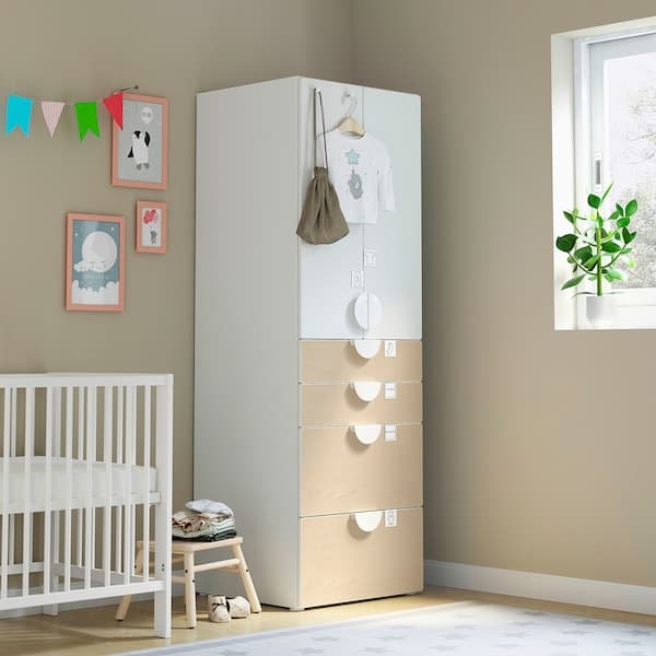 Ikea SMÅSTAD / PLATSA - Wardrobe, white/birch with 4 drawers, 60x57x181 cm