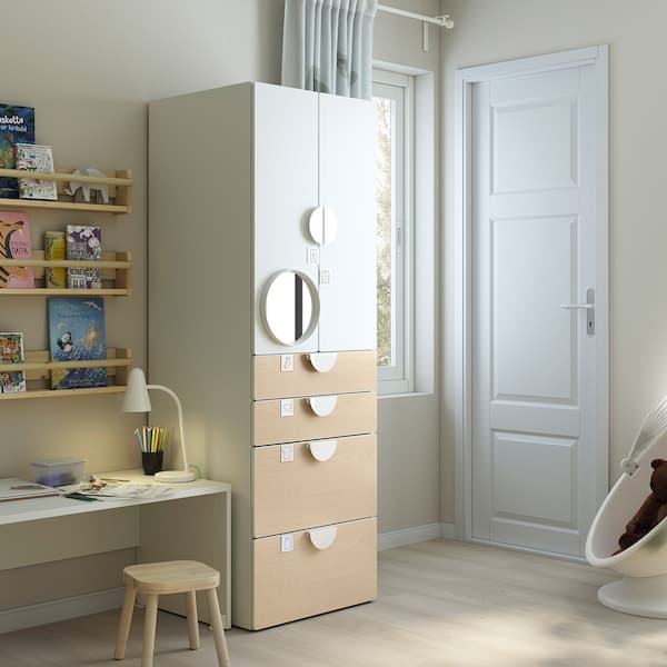 Ikea SMÅSTAD / PLATSA - Wardrobe, white/birch with 4 drawers, 60x57x181 cm