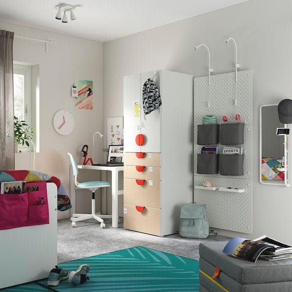Ikea SMÅSTAD / PLATSA - Wardrobe, white/birch with 4 drawers, 60x57x181 cm