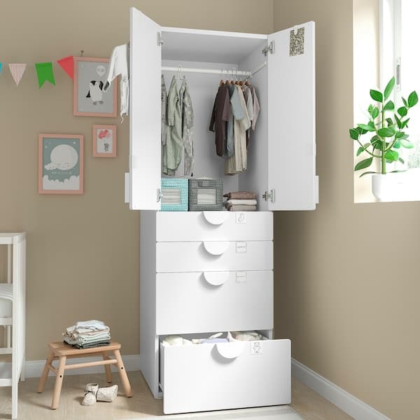 Ikea SMÅSTAD / PLATSA - Wardrobe, white/birch with 4 drawers, 60x57x181 cm