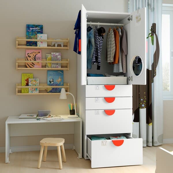 Ikea SMÅSTAD / PLATSA - Wardrobe, white/birch with 4 drawers, 60x57x181 cm
