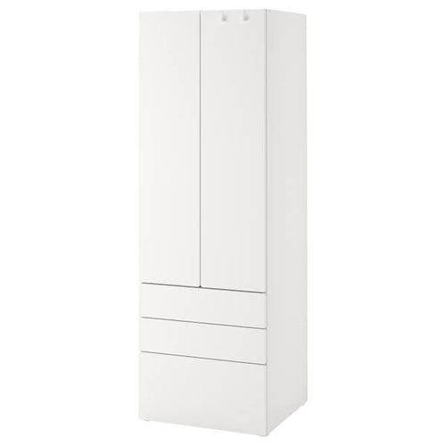 SMÅSTAD / PLATSA - Wardrobe, white white/with 3 drawers, 60x42x181 cm