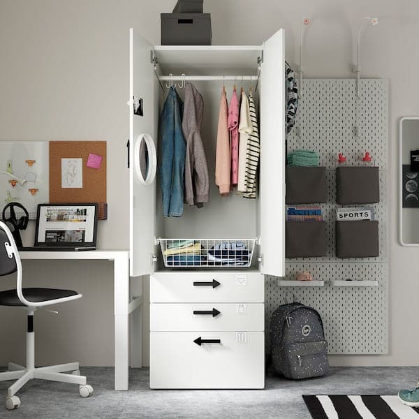 Ikea SMÅSTAD / PLATSA - Wardrobe, white white/with 3 drawers, 60x57x181 cm