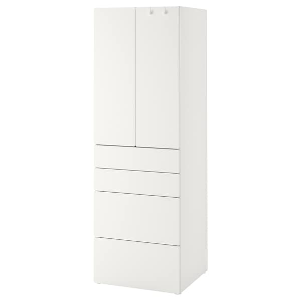 SMÅSTAD / PLATSA - Wardrobe, white white/with 4 drawers, 60x57x181 cm