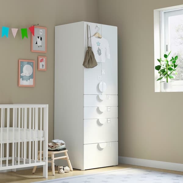 SMÅSTAD / PLATSA - Wardrobe, white white/with 4 drawers, 60x57x181 cm - best price from Maltashopper.com 69428325