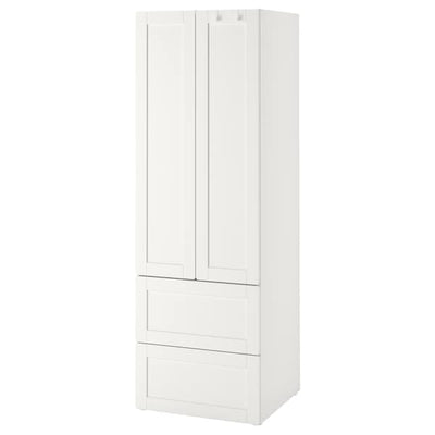 SMÅSTAD / PLATSA - Wardrobe, white with frame/with 2 drawers, 60x42x181 cm - best price from Maltashopper.com 59426299