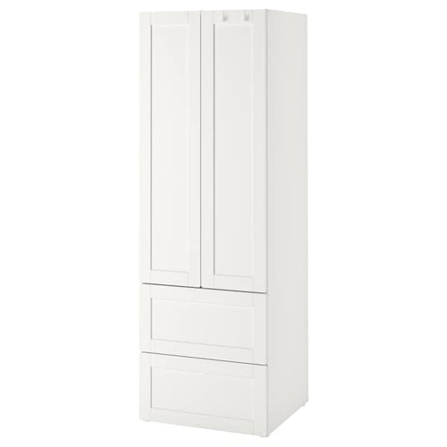 SMÅSTAD / PLATSA - Wardrobe, white with frame/with 2 drawers, 60x42x181 cm