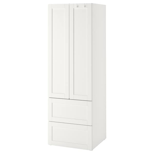 SMÅSTAD / PLATSA - Wardrobe, white with frame/with 2 drawers, 60x57x181 cm - best price from Maltashopper.com 19430849