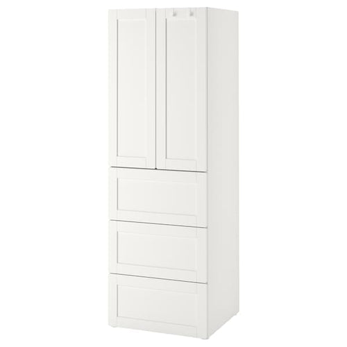 SMÅSTAD / PLATSA - Wardrobe, white with frame/with 3 drawers, 60x57x181 cm