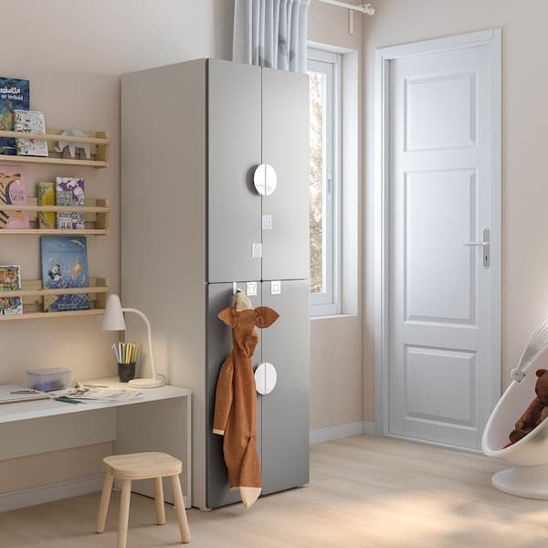 Ikea SMÅSTAD / PLATSA - Wardrobe, white grey/with 2 clothes rails, 60x57x181 cm