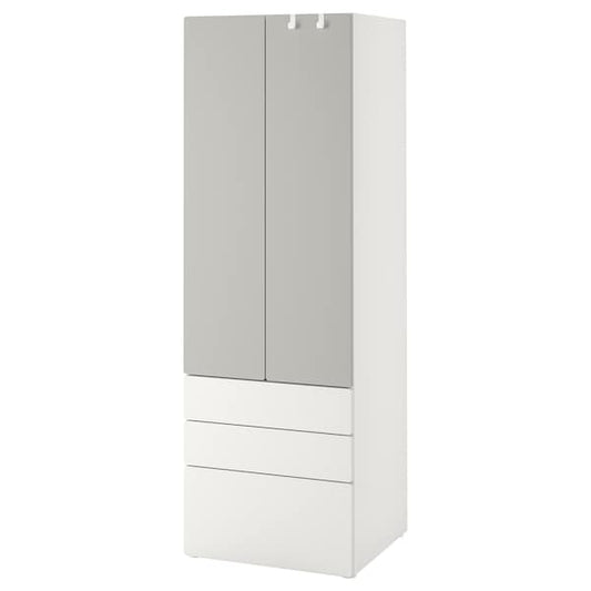 SMÅSTAD / PLATSA - Wardrobe, white grey/with 3 drawers, 60x57x181 cm - best price from Maltashopper.com 99430845