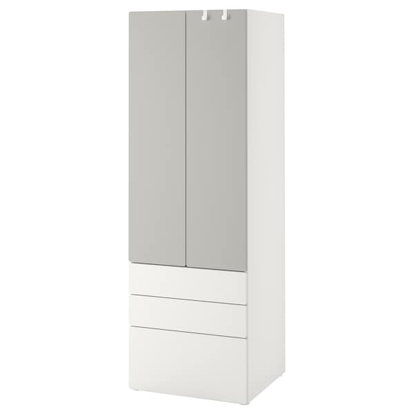 SMÅSTAD / PLATSA - Wardrobe, white grey/with 3 drawers, 60x42x181 cm