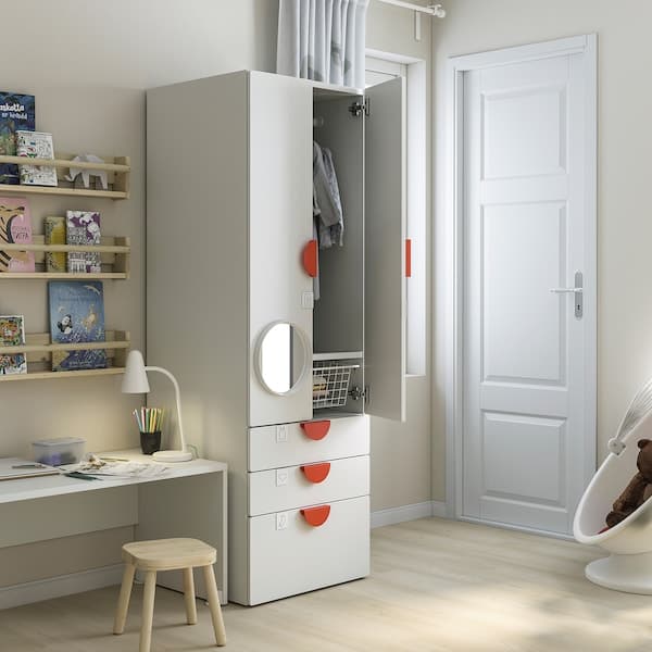 Ikea SMÅSTAD / PLATSA - Wardrobe, white grey/with 3 drawers, 60x57x181 cm