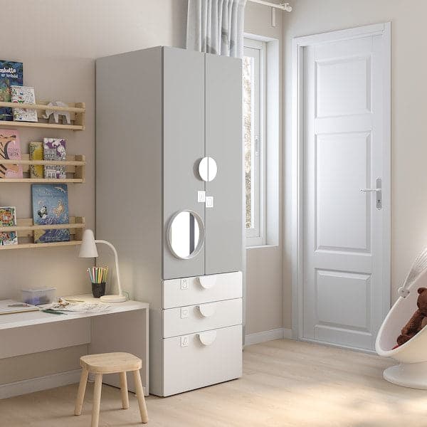 SMÅSTAD / PLATSA - Wardrobe, white grey/with 3 drawers, 60x57x181 cm - best price from Maltashopper.com 99430845