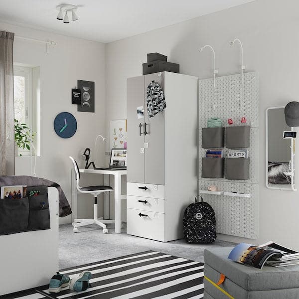 Ikea SMÅSTAD / PLATSA - Wardrobe, white grey/with 3 drawers, 60x57x181 cm