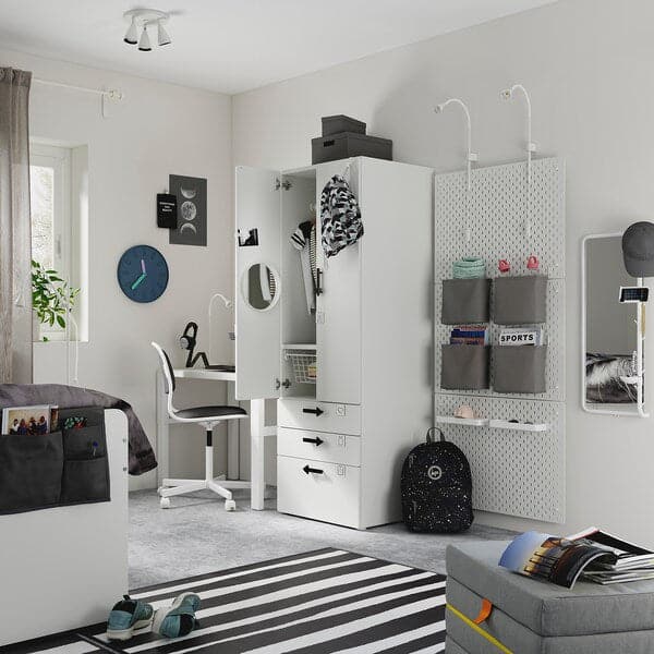 SMÅSTAD / PLATSA - Wardrobe, white grey/with 3 drawers, 60x57x181 cm - best price from Maltashopper.com 99430845